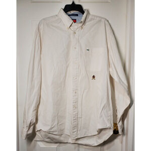 Tommy Hilfiger Men's Classic Fit Long Sleeve White and Pink Strip Shirt Size L